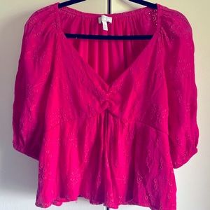 Sofia Jeans by Sofia Vergara, Large crop top, lined,embroidered,rayon/polyester